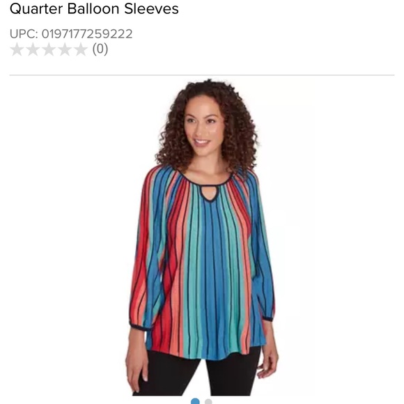 Ruby Rd. Tops - Ruby Rd. Blue and Pink Puff Sleeve Asymmetrical Blouse